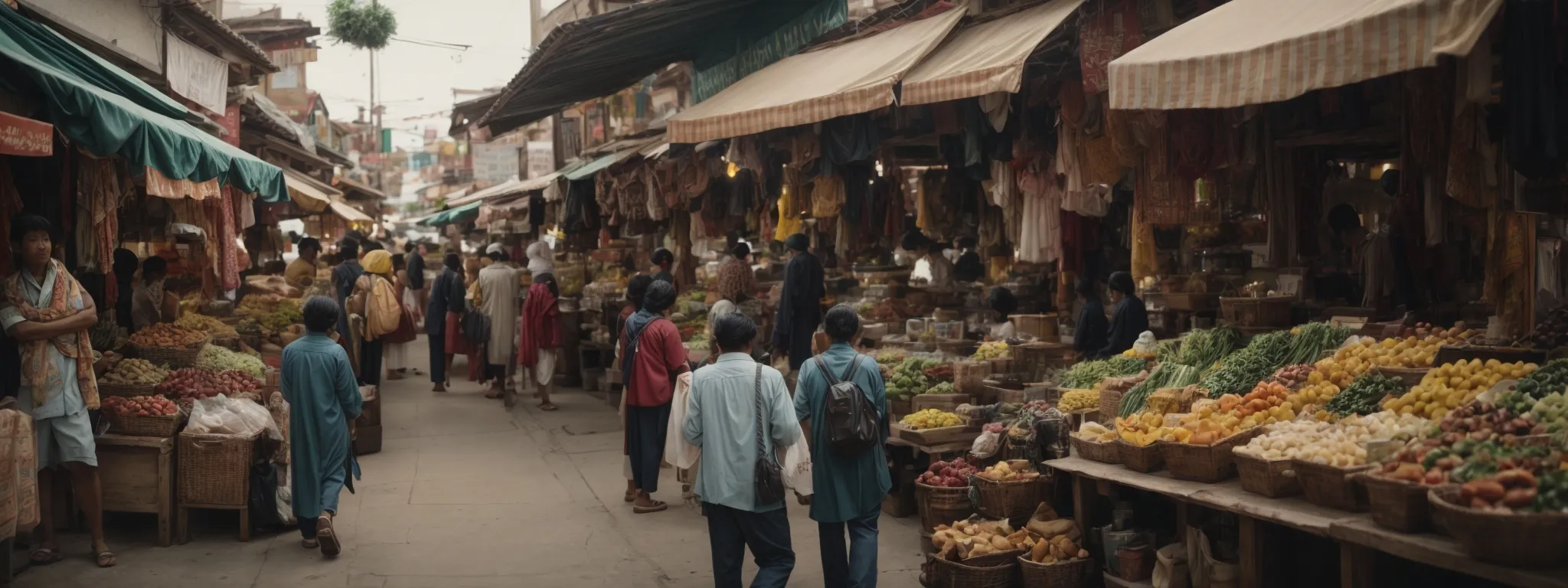 a bustling local marketplace with diverse storefronts and signage, symbolizing thriving community business.