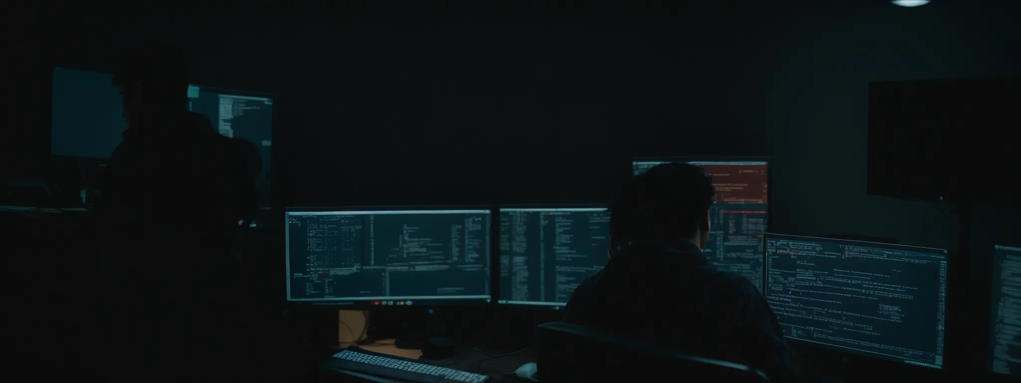 a web developer sits before a computer screen displaying code, engaged in the fine-tuning of a website's dynamic interface.