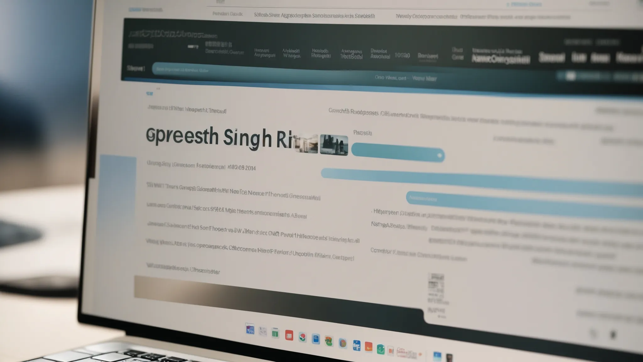 a close-up of a computer screen displaying a search engine results page with a magnifying glass highlighting the top ranking website.