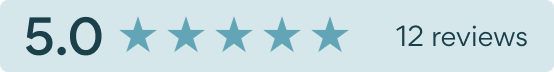 A rating of 5.0 out of 5 with 12 reviews displayed on a blue background; faded stars appear next to the rating, highlighting the positive feedback from this Case Study.
