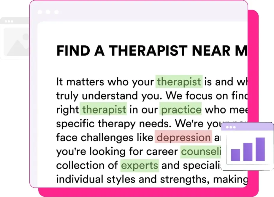 Therapist search page showing keyword highlights for therapy-related terms