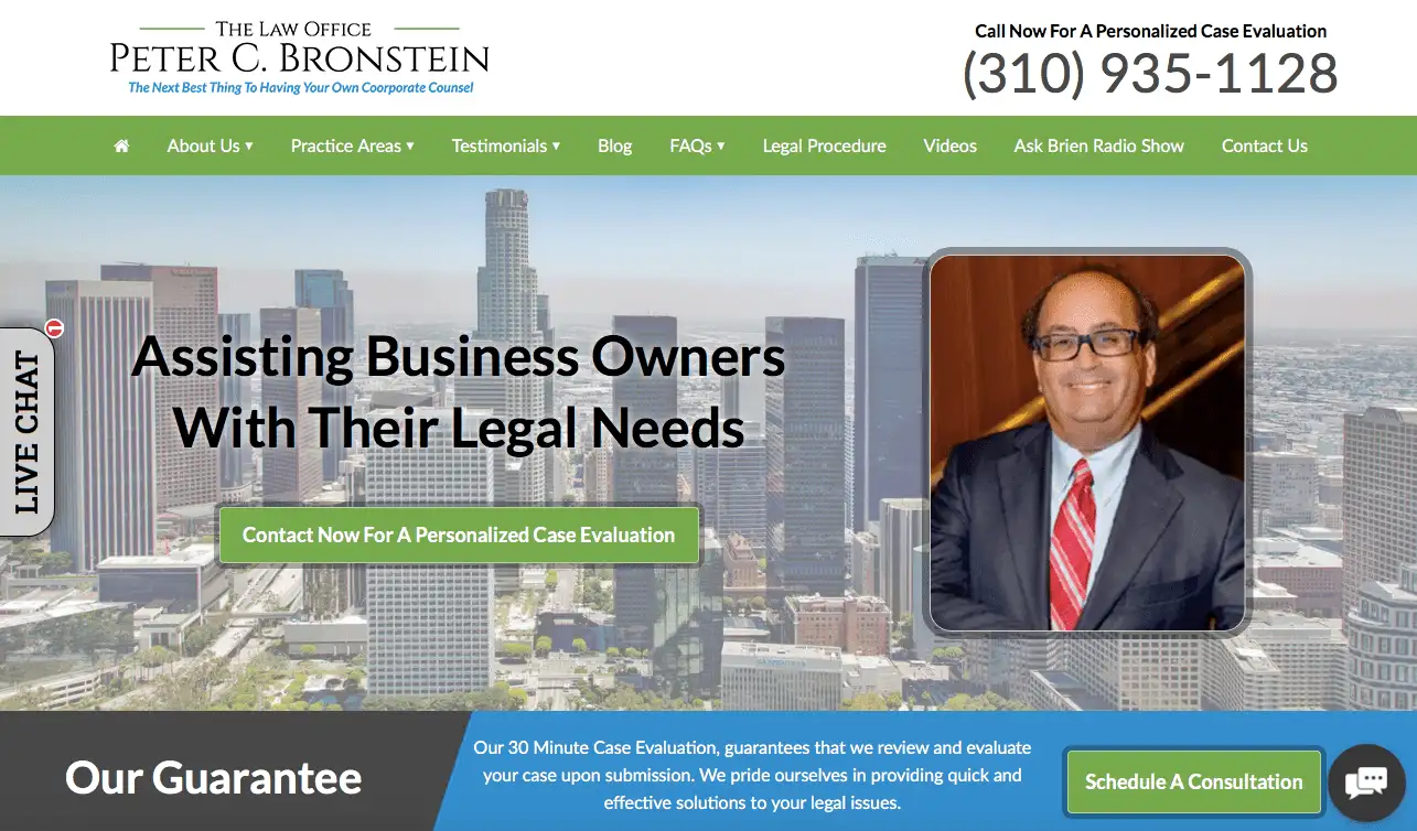 Peter C. Bronstein law office website for business legal services in Los Angeles